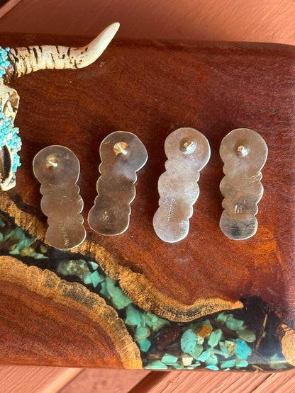 Navajo Handmade Kingman Turquoise Three Stone Stud