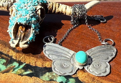Navajo Handmade Kingman Butterfly Pendant Necklace