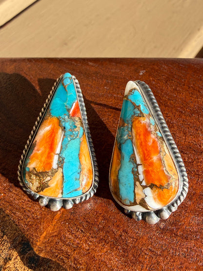 Navajo Handmade Kingman and Spiny Krush Stud Earrings
