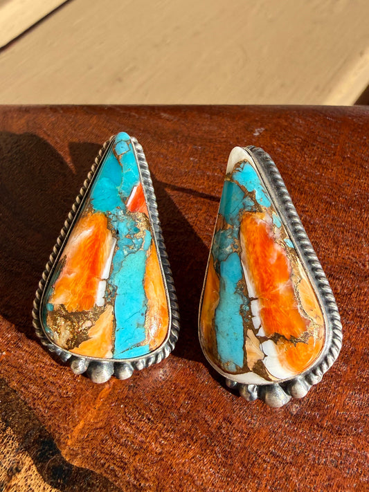 Navajo Handmade Kingman and Spiny Krush Stud Earrings