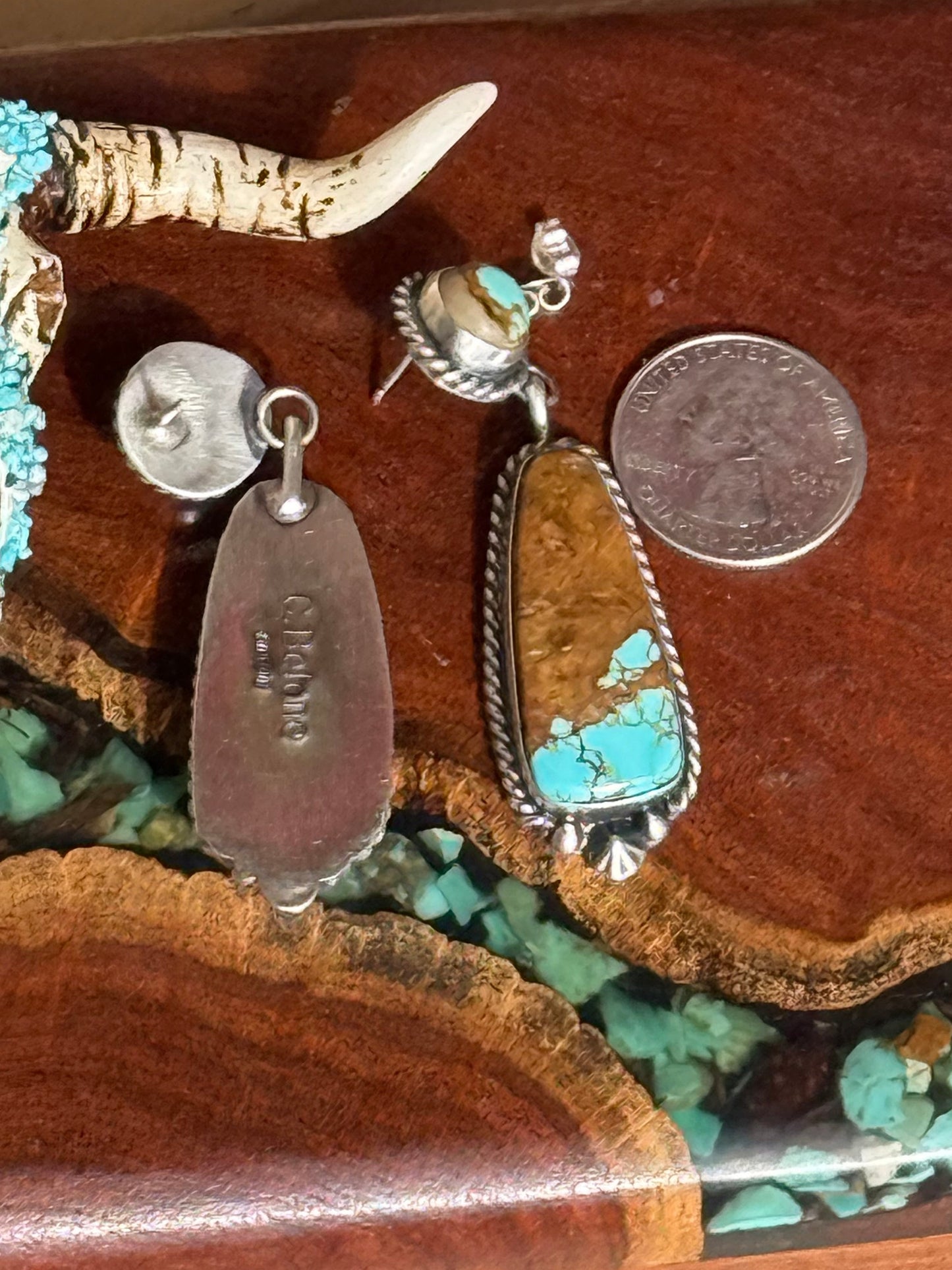Navajo Handmade Mine 8 Two Stone Stud Dangles