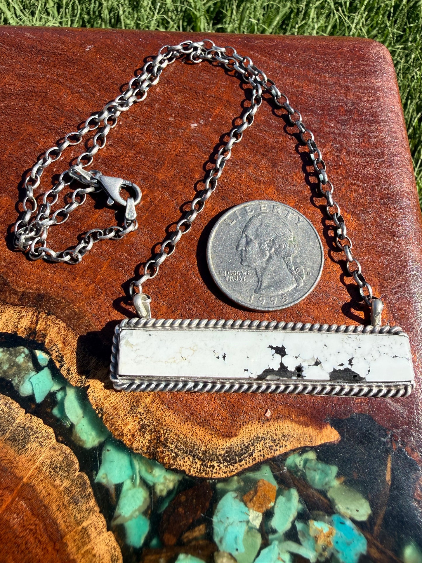 Navajo Handmade Magnesite Bar Necklace with 16” Chain