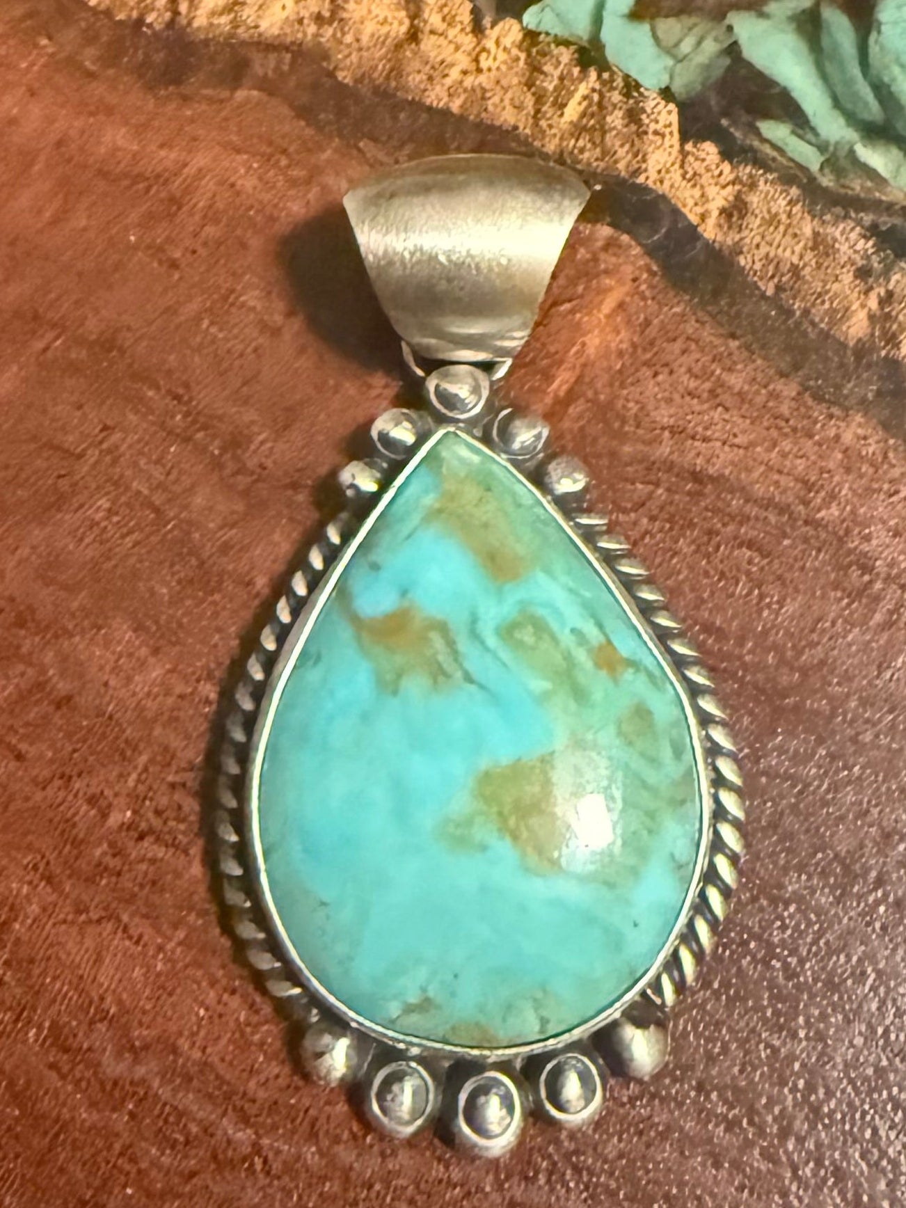 Alfred Martinez Handmade Kingman Turquoise Pendant Set in Sterling Silver.