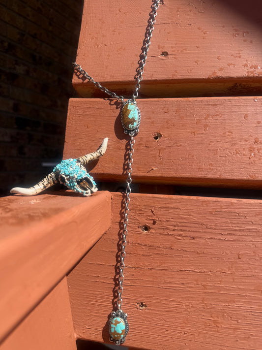 Navajo Handmade #8 Mine Turquoise 2-Stone Lariat (Y) Necklace