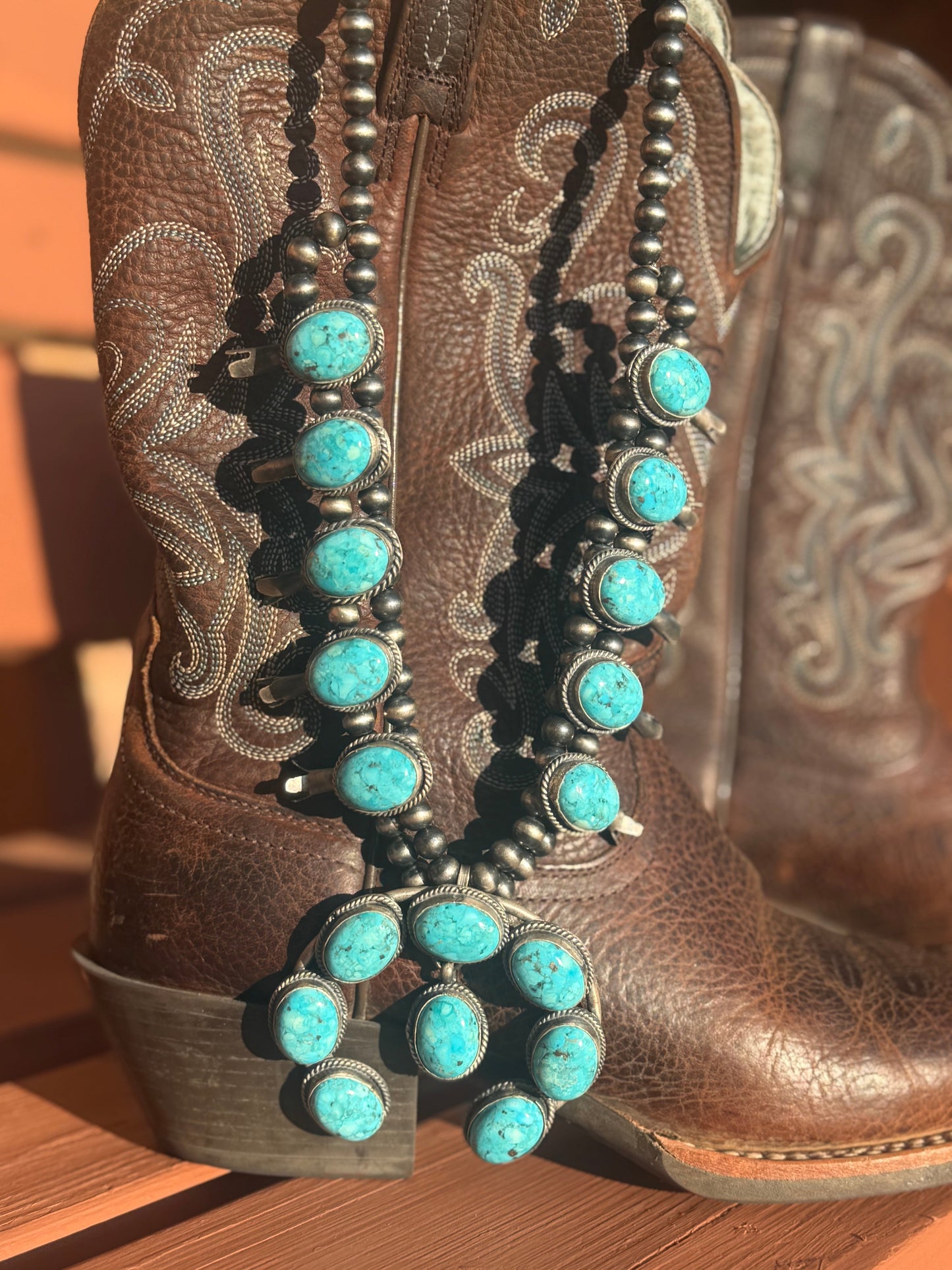 Navajo Handmade Kingman Squash Blossom