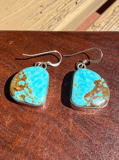 Navajo Handmade Kingman Turquoise Earrings Set in Sterling Silver