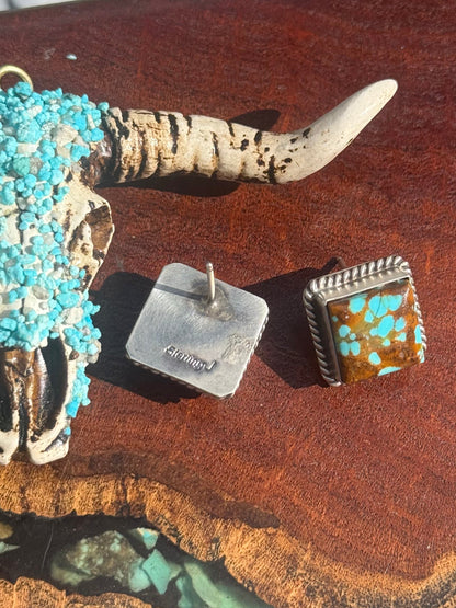 Navajo Handmade No. 8 Turquoise Square Stud Earrings