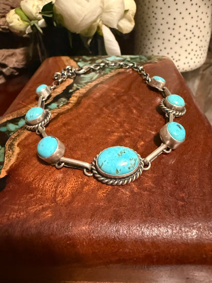 Navajo Handmade 7 stone Kingman Turquoise Choker