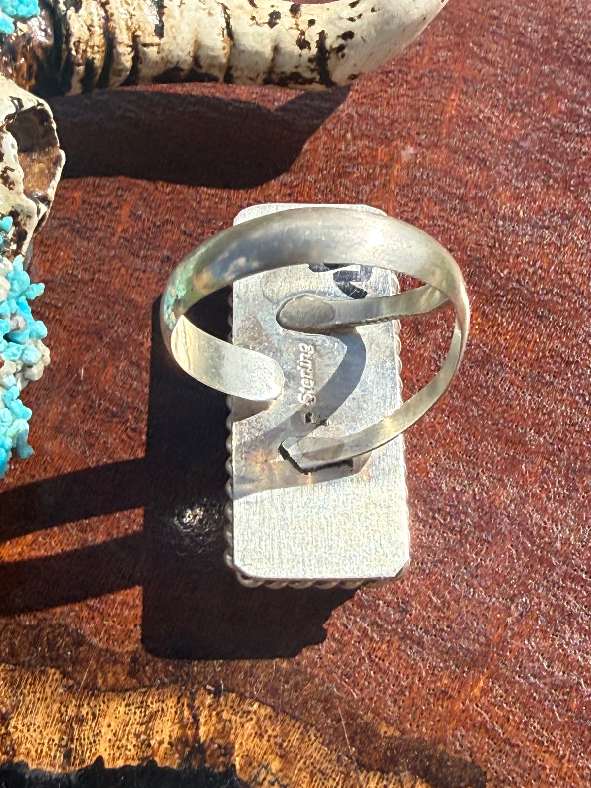 Navajo Hamdmade Blackjack Turquoise Adjustable Large Bar Ring