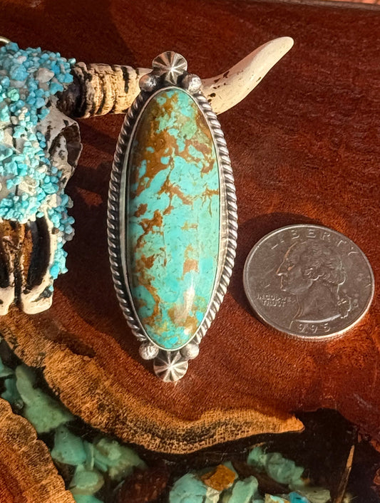 Navajo Hamdmade Kingman Turquoise Adjustable Ring
