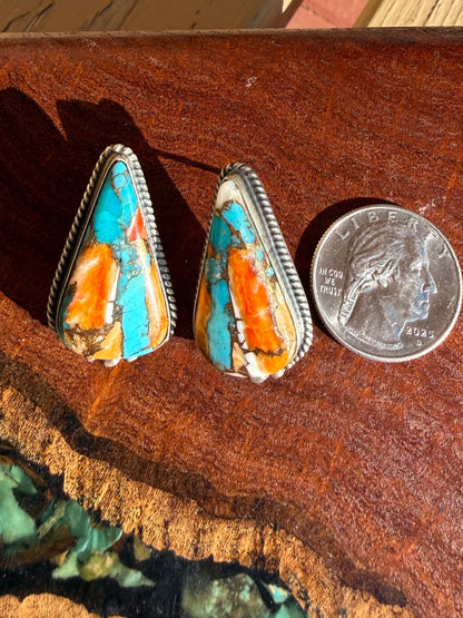 Navajo Handmade Kingman and Spiny Krush Stud Earrings