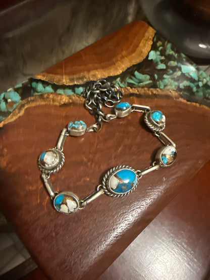 Navajo Handmade Kingman Krush 16” Choker Necklace Set in Sterling Silver-made by Augustine Largo