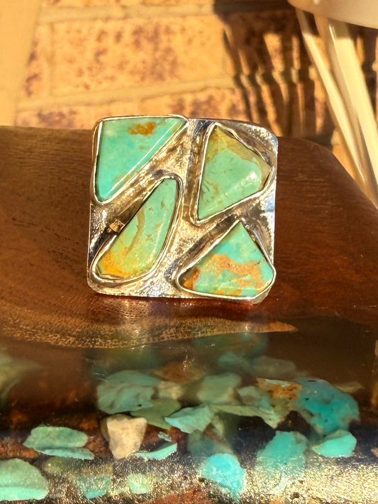 Zuni Handmade Kingman Turquoise Cluster Ring - Adjustable
