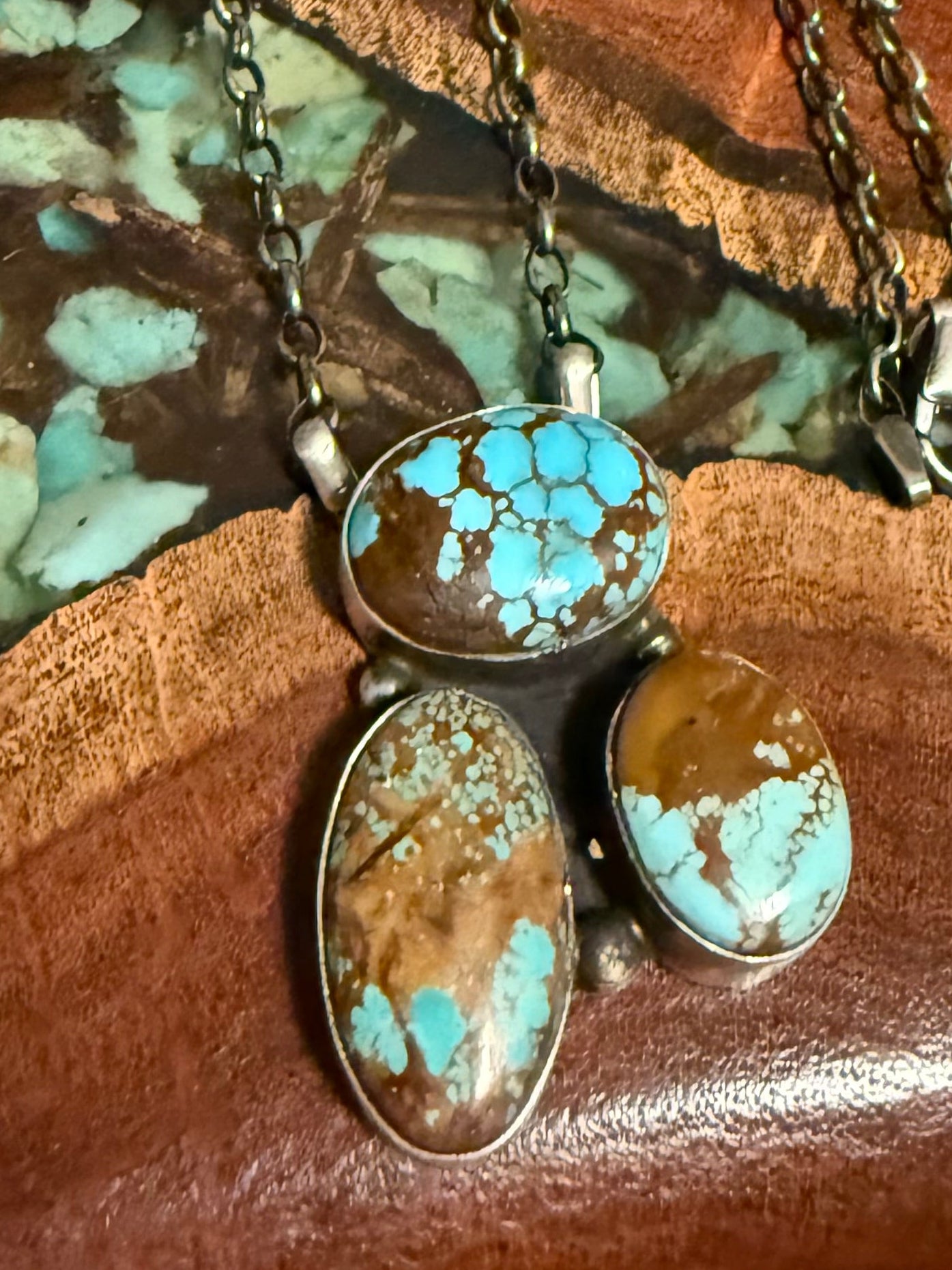 Navajo Handmade 3 Stone #8 Fixed Chain Pendant -  By Donovan Skeet