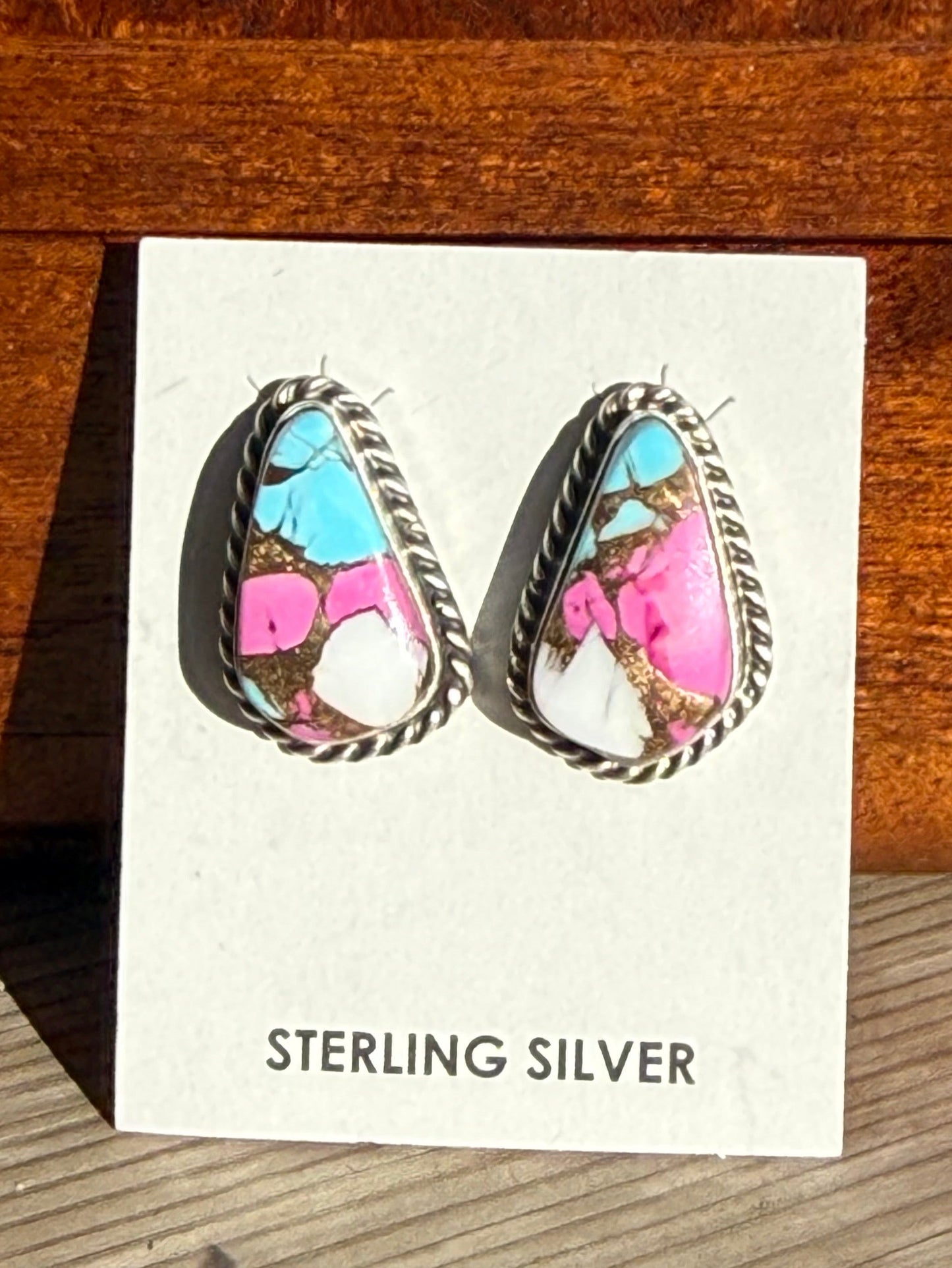 Navajo Handmade Cotton Candy Studs Set in Sterling Silver