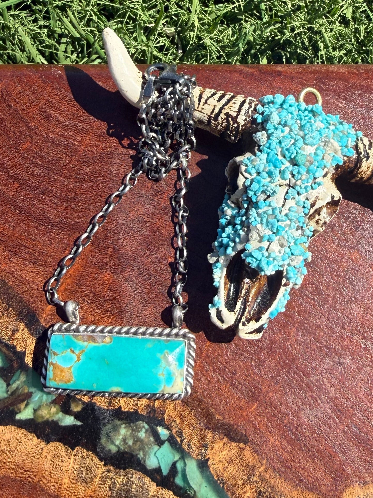 Navajo Handmade Kingman Turquoise Large Bar