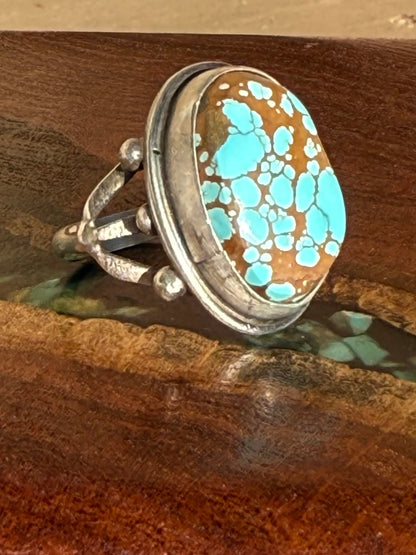 Navajo Handmade #8 Turquoise Ring Size 8 Set In Sterling Silver 