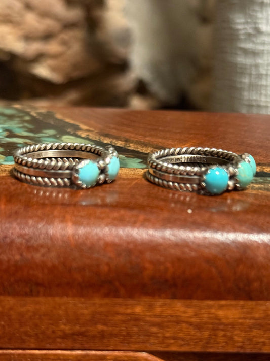 Navajo Handmade 3 Stone Kingman Turquoise Ring -Made by Ray King