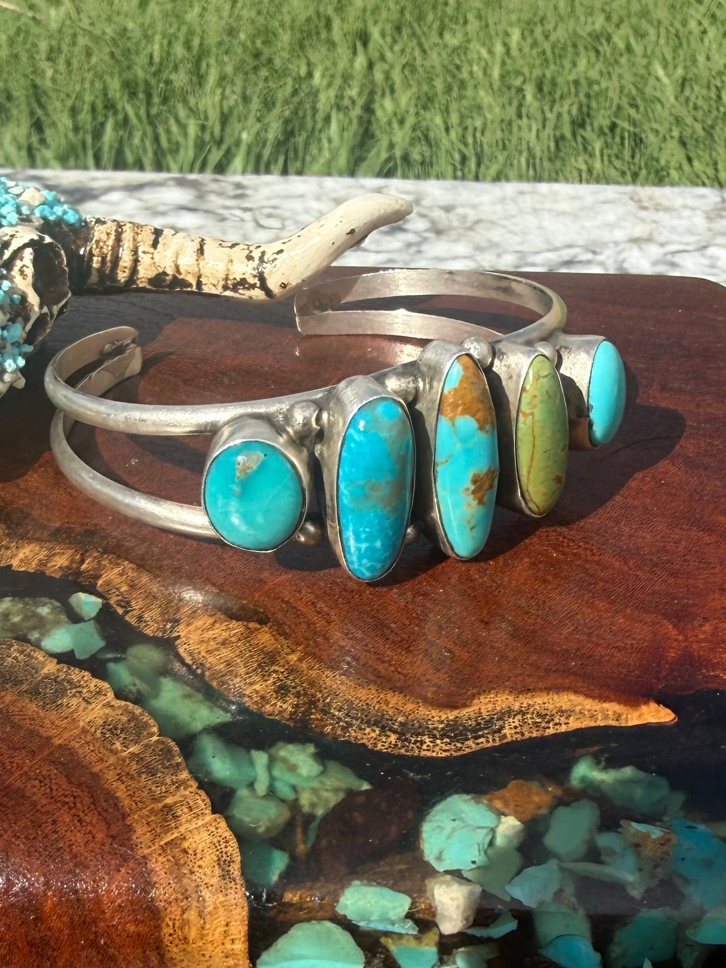 Augustine Largo Kingman Turquoise Five Stone Cuff Bracelet