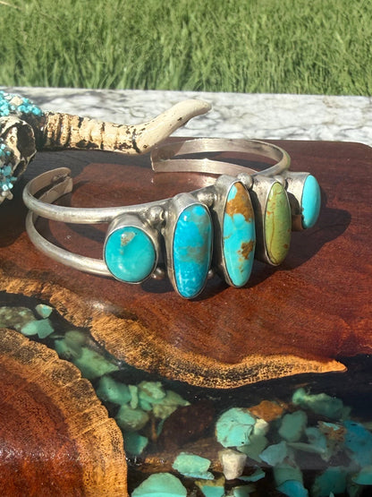 Augustine Largo Kingman Turquoise Five Stone Cuff Bracelet