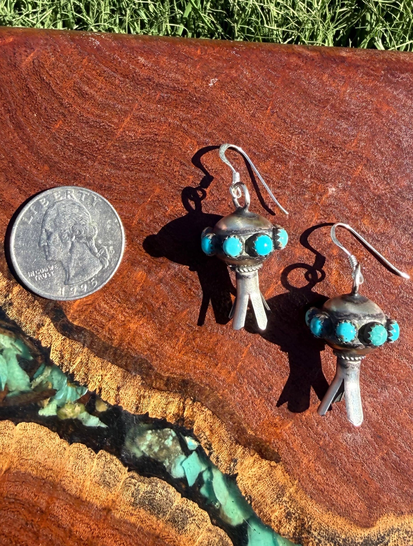 Navajo Handmade Monica Smith Blossom Earrings with Kingman Turquoise