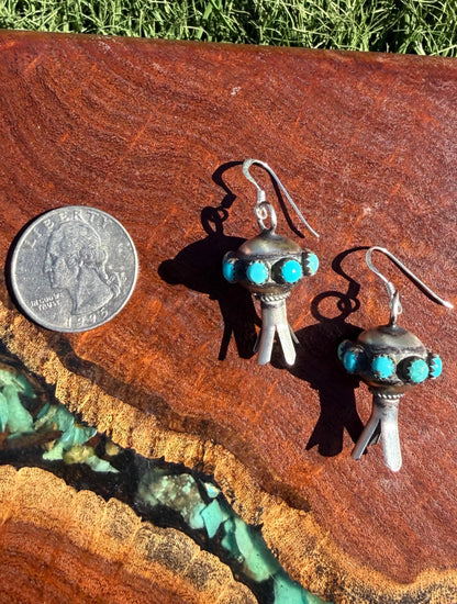 Navajo Handmade Monica Smith Blossom Earrings with Kingman Turquoise