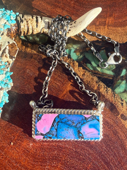 Navajo Handmade Monarch Kingman Dahlia Bar Necklace