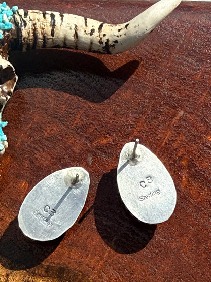 Navajo Handmade Kingman Turquoise teardrop Studs