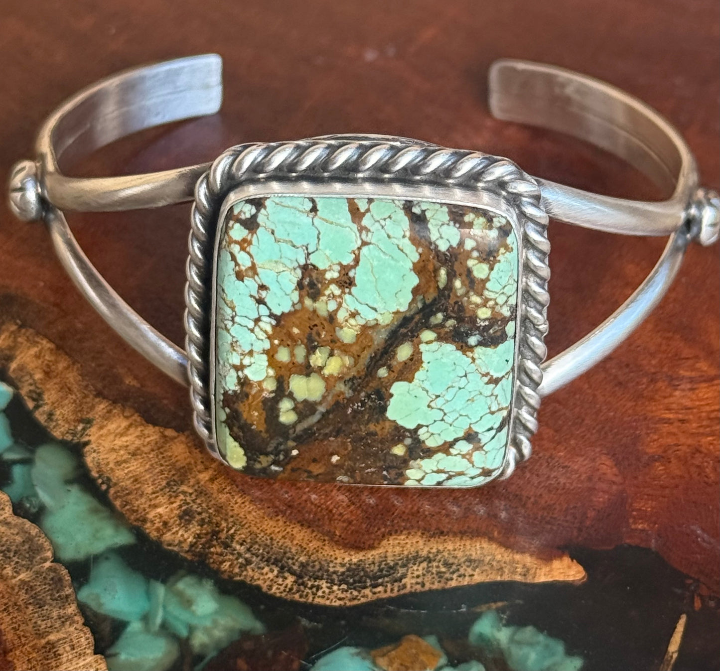 Navajo Handmade Mine 8 Turquoise Cuff Set in Sterling Silver
