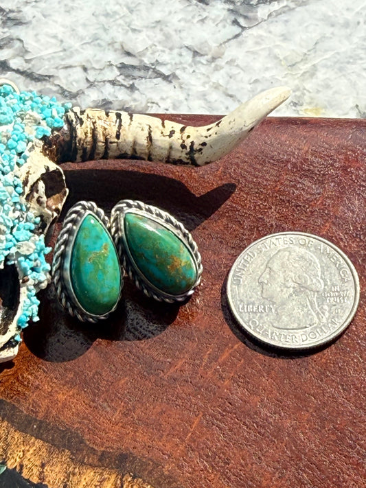 Navajo Handmade Kingman Turquoise teardrop Studs