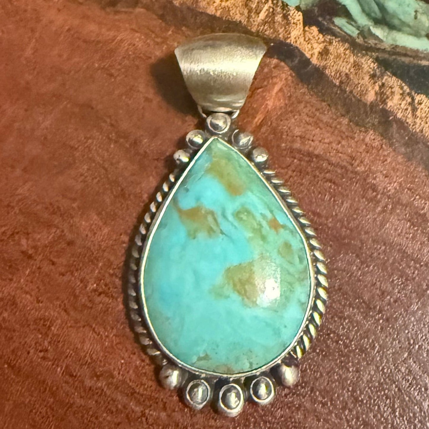 Alfred Martinez Handmade Kingman Turquoise Pendant Set in Sterling Silver.