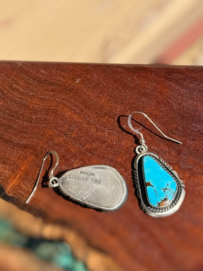 Navajo Handmade Kingman Turquoise Dangle Earrings