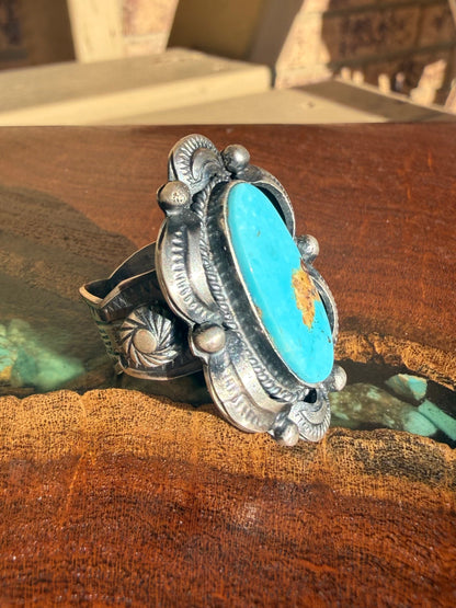 Navajo Handmade Royston Turquoise Ring Set in Sterling Silver