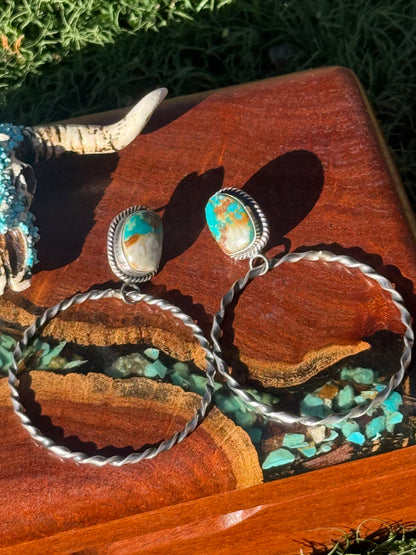 Navajo Handmade Bolder Turquoise Stud Hoops