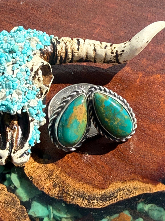 Navajo Handmade Kingman Turquoise Teardrop Studs