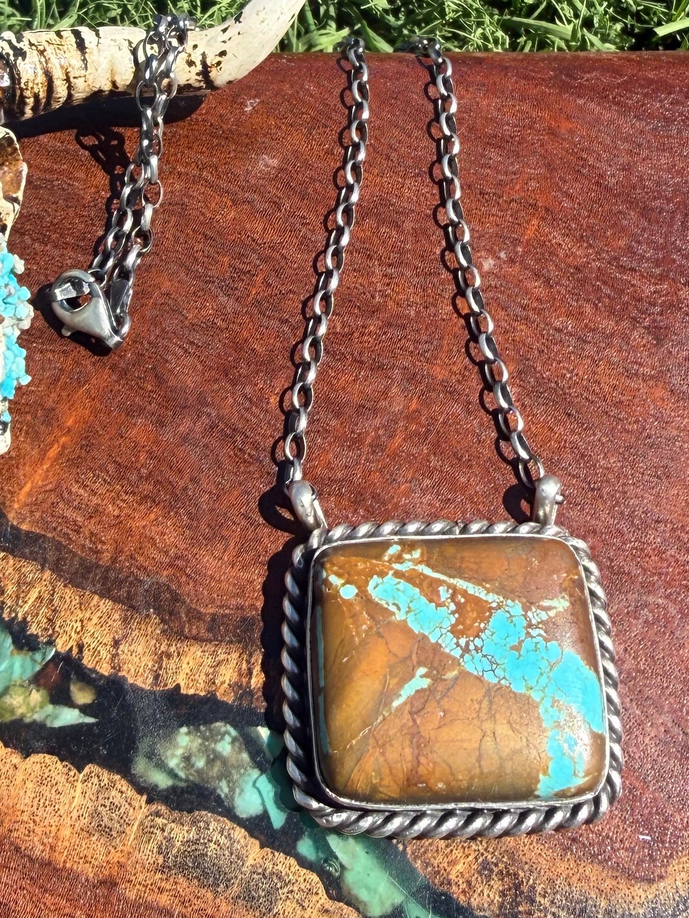 Navajo Handmade Square Mine 8 Turquoise Bar