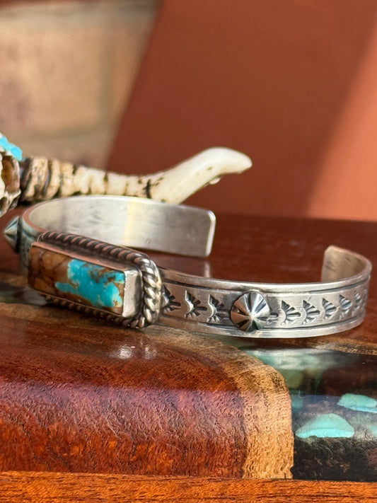 Navajo Handmade Mine 8 Turquoise Bar Bracelet