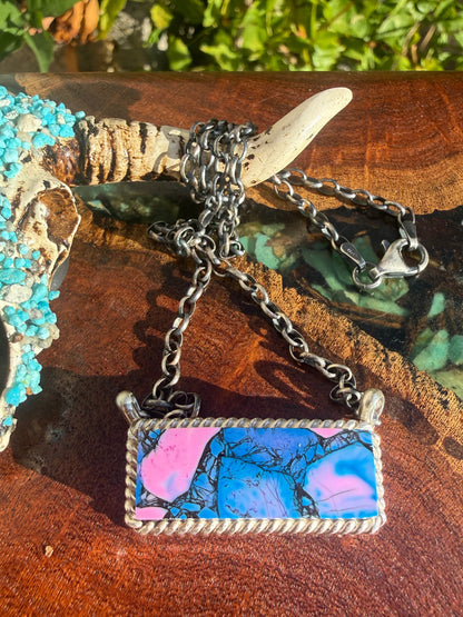 Navajo Handmade Monarch Kingman Dahlia Bar Necklace