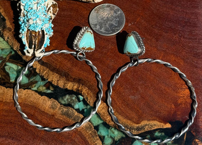 Navajo Handmade Mine 8 Turquoise Hoops