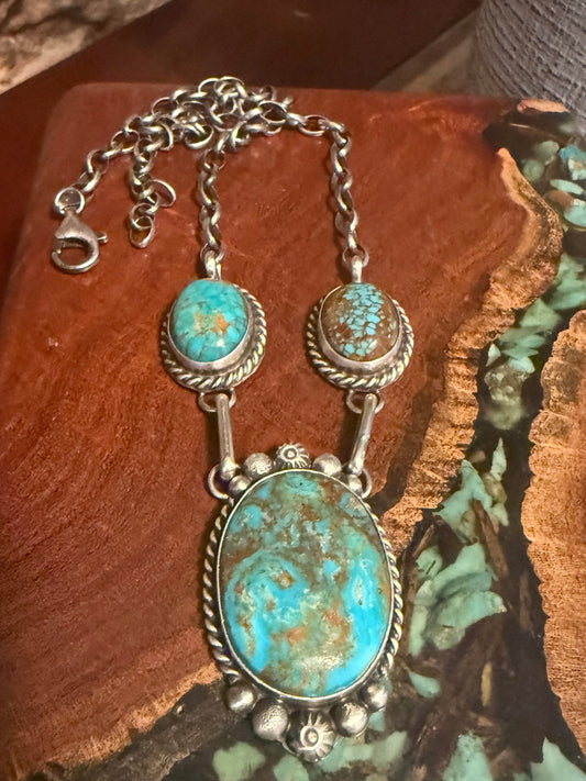 Navajo Handmade Mine 8 Turquoise 3 Stone Lariat