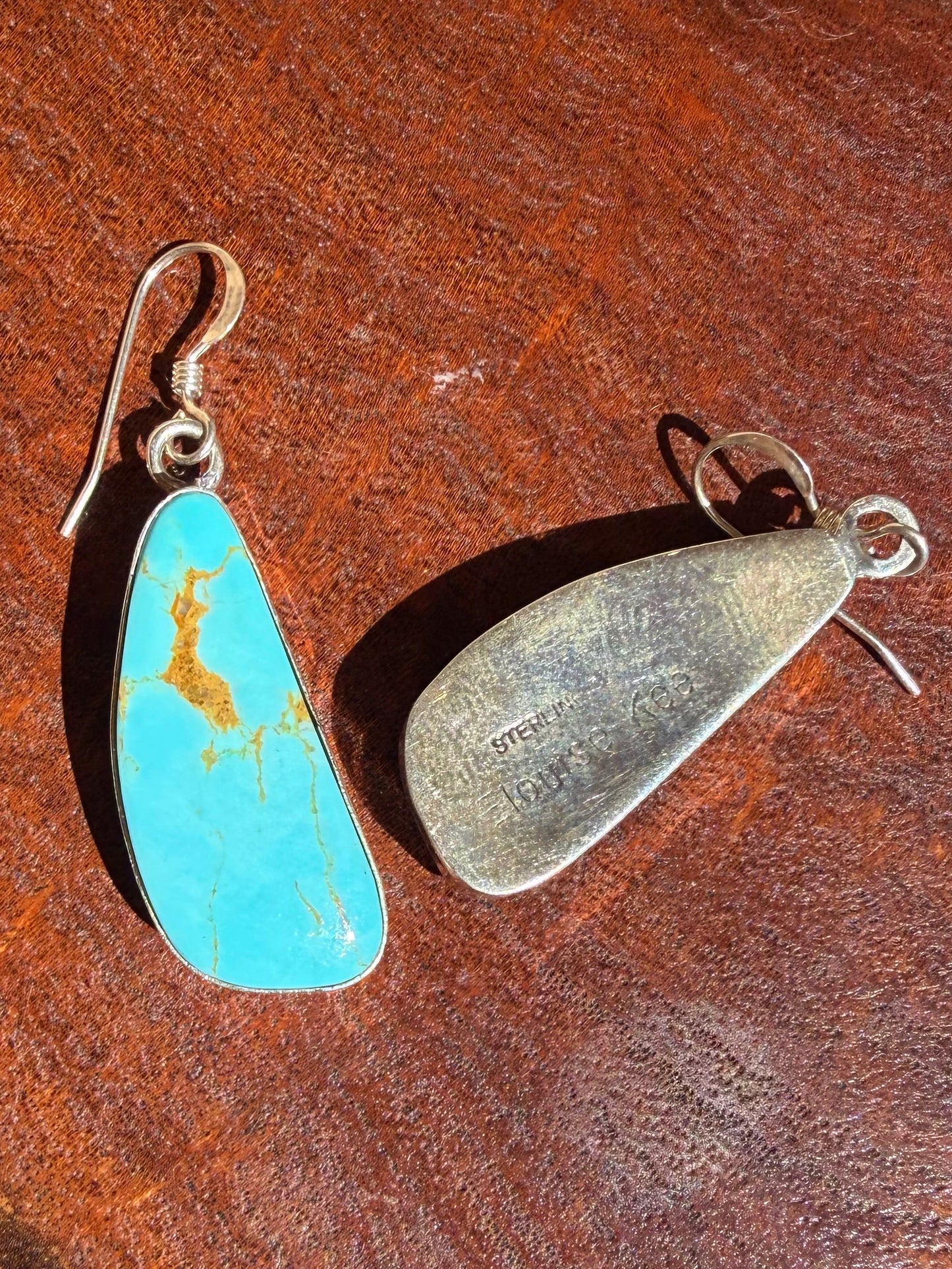 Navajo Handmade Kingman Turquoise Earrings Set in Sterling Silver