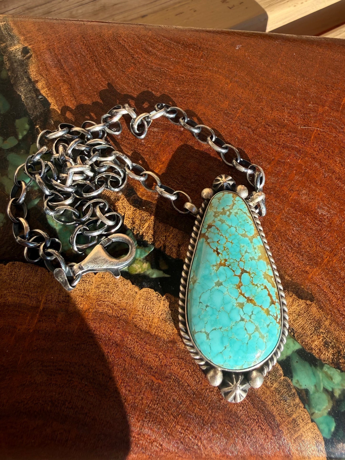 Number 8 Turquoise Teardrop Choker on 18” Sterling Silver Chain