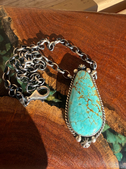 Number 8 Turquoise Teardrop Choker on 18” Sterling Silver Chain