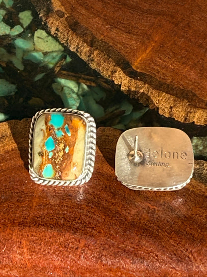 Navajo Handmade Royston Ribbon Stud Earrings Set In Sterling Silver
