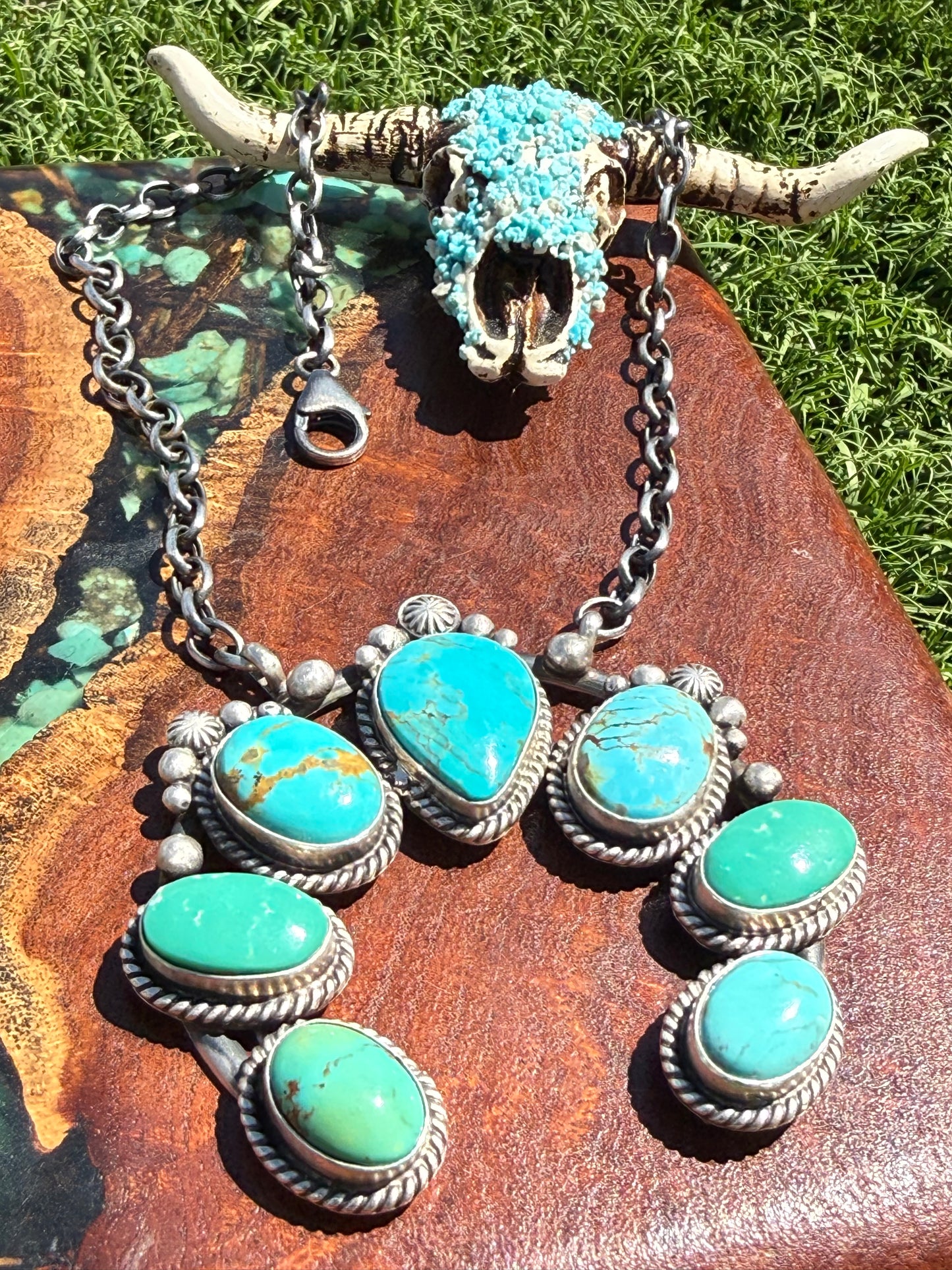 HUGE Navajo Handmade Kingman Turquoise 7 Stone Naja