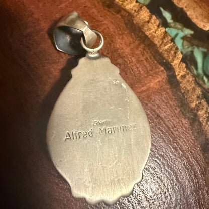 Alfred Martinez Handmade Kingman Turquoise Pendant Set in Sterling Silver.