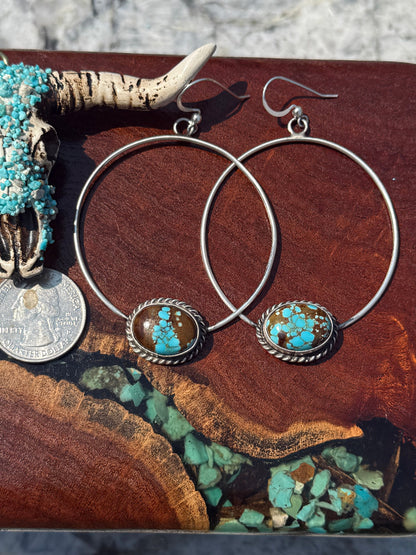 Navajo Handmade Mine 8 Turquoise French Hook Hoops
