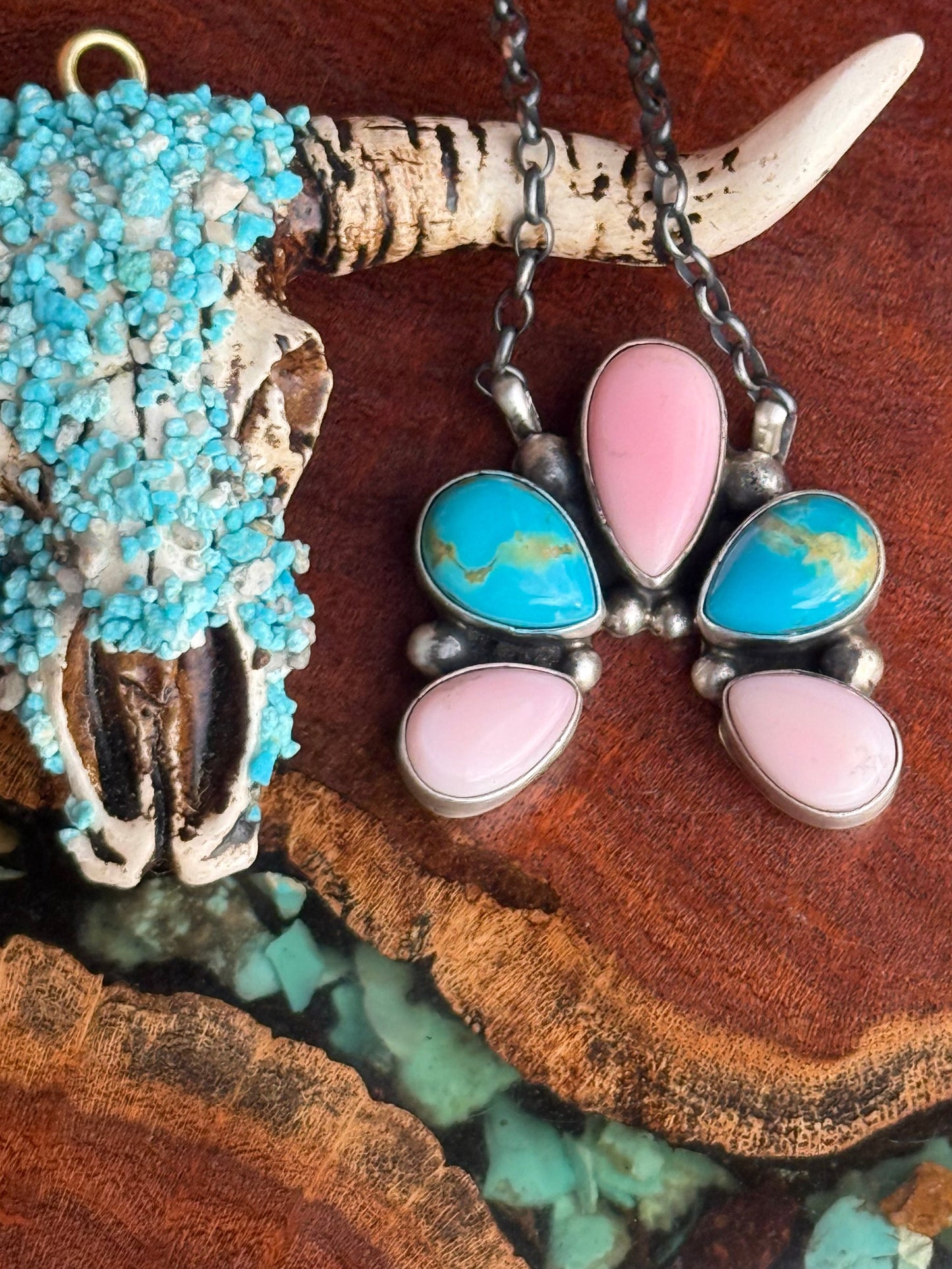 Navajo Handmade Kingman Turquoise and Conch Mix Naja