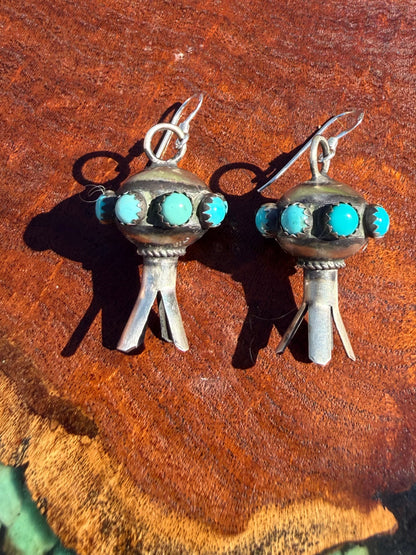 Navajo Handmade Monica Smith Blossom Earrings with Kingman Turquoise