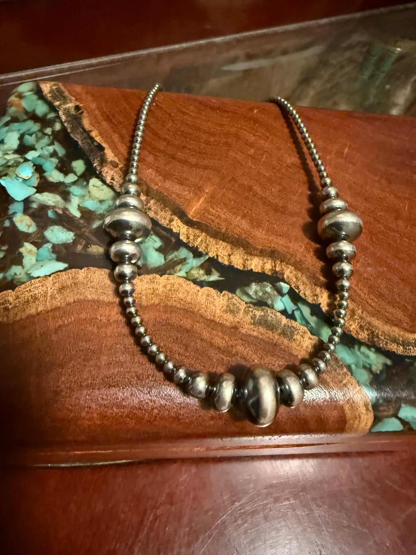 Varied 3mm -14mm Saucer Sterling Silver Bead 18” Necklace
